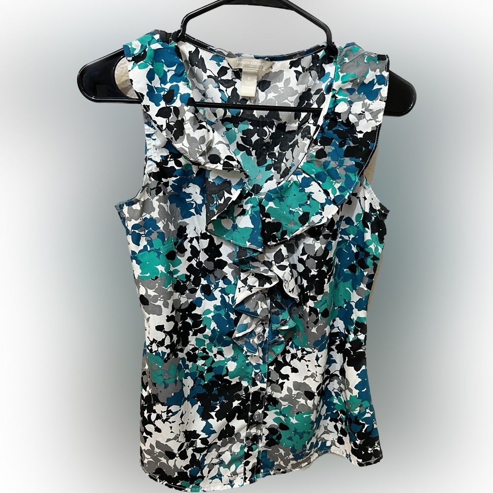 #4 Banana Republic Sleeveless Blouse Black, Green, Blue & White